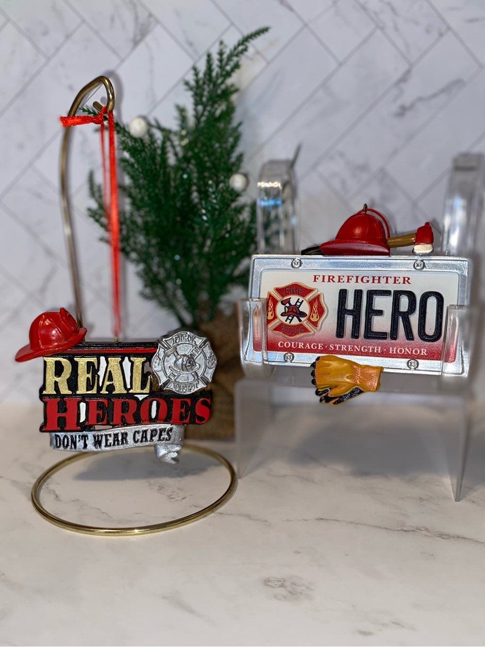 3/$15 Set of (2) Firefighter Hero Christmas Ornaments